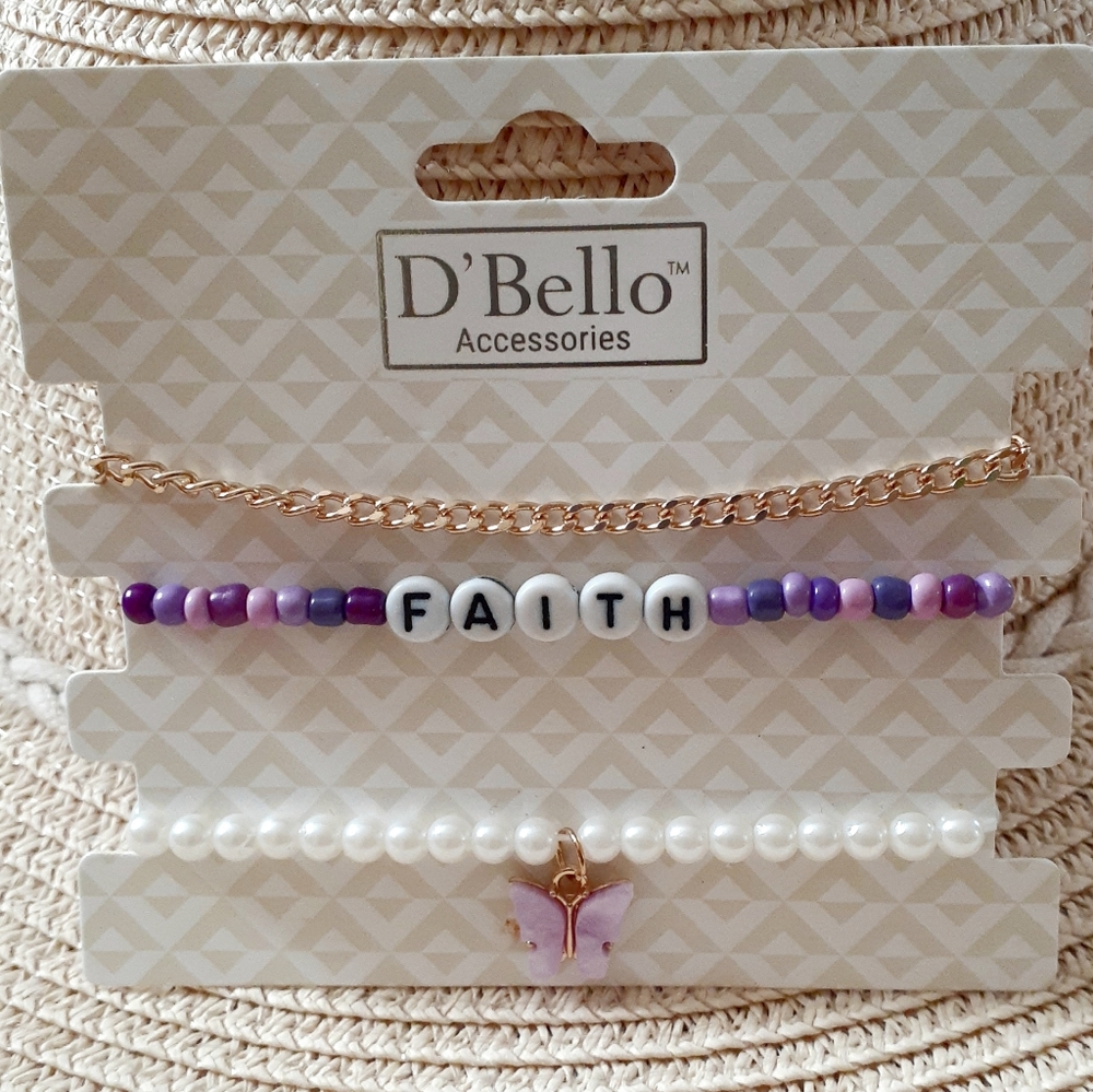 D'Bello Faith Bracelet Set with Purple and Gold Accents